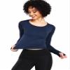 CADMUS Women's Dry Fit Crop Top - Long Sleeve Crew Neck Yoga Running Athletic Tee with Thumb Holes, 2208, 1 Pack, Navy Blue, XX-Large view 3