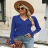 AKEWEI Womens V Neck Sweater Long Sleeve Pullover Lighetweight Knitted Ladies Tops Casual Fall(Royal Blue,Large) view 3