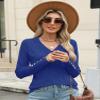 AKEWEI Womens V Neck Sweater Long Sleeve Pullover Lighetweight Knitted Ladies Tops Casual Fall(Royal Blue,Large) view 4