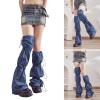 GRABAGECAN Women Japanese Jeans Leg Warmer with Drawstring Punk Flared Thigh High Socks Denims Baggy Leg Streetwear view 2