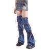 GRABAGECAN Women Japanese Jeans Leg Warmer with Drawstring Punk Flared Thigh High Socks Denims Baggy Leg Streetwear view 3