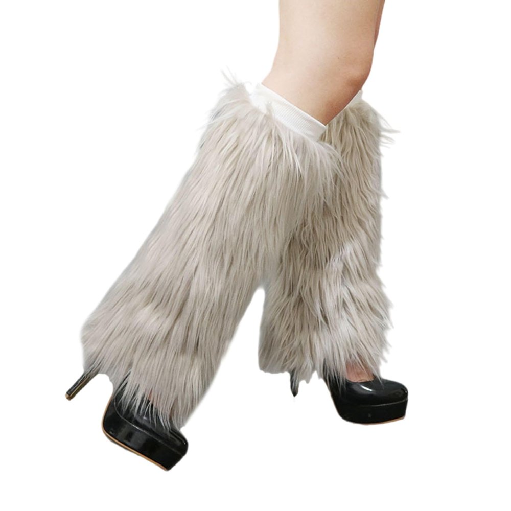 GRABAGECAN Plush Leg Warmers for Women Soft Furry Boot Toppers Ribbed Elastic Top Fuzzy Leg Covers Winter Accessory Party Costume