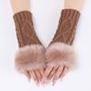CABODYALS 2 Pairs Furry Arm Warmers Fingerless Gloves Soft Fluffy Knitted Khaki Thumb Holes Gloves Winter Crochet Faux Fur Knitting Wrist Mittens Arm Sleeves for Women Writing Painting Typing Cycling view 3