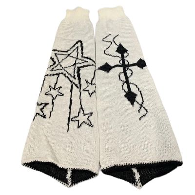 GRABAGECAN Women Star Crosses Pattern Leg Warmers Japanese Fairycore Punk Knitted Long Socks Flared Foot Covers Streetwear
