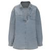 XUNRYAN Fall 2024 Women's Denim Pullover Casual Button V Neck Blouse Loose Fit Long Sleeve Shirts Jean Jacket w Pocket Fashion Clothes view 3