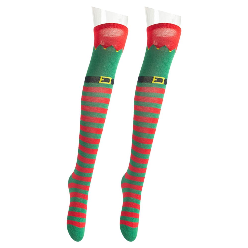 GRABAGECAN Festival Christmas Elves Boot Striped Thigh High Stockings for Women Holiday Cosplay Costume Over the Knee Long Socks