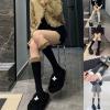 GRABAGECAN Women Winter Calf Length Socks Japanese Faux Lamb Wool Furry Trim Bowknot Stockings Leg Warmer view 2