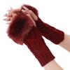 CABODYALS 2 Pairs Dark Red Furry Fingerless Gloves Soft Fluffy Thumb Hole Gloves Knitting Winter Crochet Warm Arm Sleeves Faux Fur Hand Wrist Warmer Mitten Bulk for Women Typing Writing Driving Supply view 1