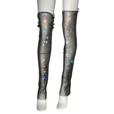 GRABAGECAN Women Fishnet Mesh Thigh Highs Leg Waremr Rhinestones Sheer Over Knee Leg Festival Long Socks