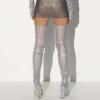 GRABAGECAN Women Fishnet Mesh Thigh Highs Leg Waremr Rhinestones Sheer Over Knee Leg Festival Long Socks view 3