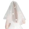 WEISUYUUS Elegant Short Wedding Veil with Comb White Tulle Bridal Veils with Bowknot Decoration Headpieces for Wedding Party view 1