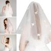 WEISUYUUS Elegant Short Wedding Veil with Comb White Tulle Bridal Veils with Bowknot Decoration Headpieces for Wedding Party view 2