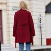 Autumn Winter Wool Trench Coat Women Casual Solid Color Fashion Woolen Long Sleeve Pocket Belt Jacket (red,Medium) view 3