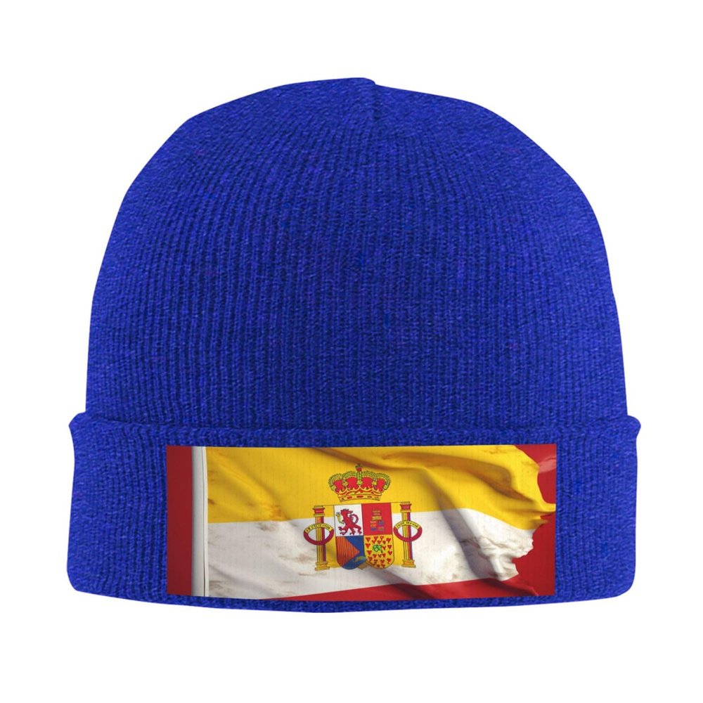 Spain Flag Printd Knitted Hat Warm Winter Hats High Elasticity Personalized Knitted Hat Blue