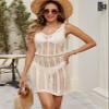 Allifewithu Women's Summer Sleeveless Cover Ups Waist Tie Mini Dress V Neck Swimsuit Crochet Cover Up (Beige,Small) view 2