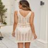 Allifewithu Women's Summer Sleeveless Cover Ups Waist Tie Mini Dress V Neck Swimsuit Crochet Cover Up (Beige,Small) view 4