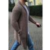 JEShifangjiusu Mens Long Thickening Cardigan Sweater Threaded Elastic Hem Knit Outerwear Flip Collar Slim Fit Knitwear (Khaki E2,Small) view 2