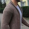 JEShifangjiusu Mens Long Thickening Cardigan Sweater Threaded Elastic Hem Knit Outerwear Flip Collar Slim Fit Knitwear (Khaki E2,Small) view 4