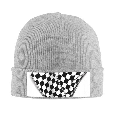 Checkered Flags Race Flag Printd Knitted Hat Warm Winter Hats High Elasticity Personalized Knitted Hat Gray