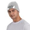 Checkered Flags Race Flag Printd Knitted Hat Warm Winter Hats High Elasticity Personalized Knitted Hat Gray view 4