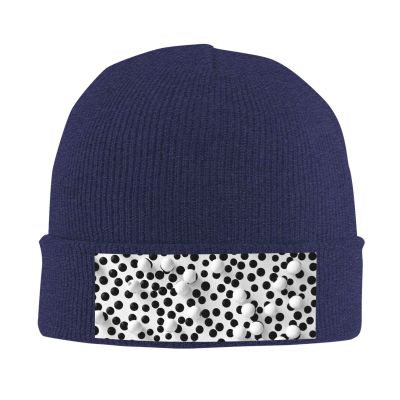 Black and White Dot Printd Knitted Hat Warm Winter Hats High Elasticity Personalized Knitted Hat Navy Blue