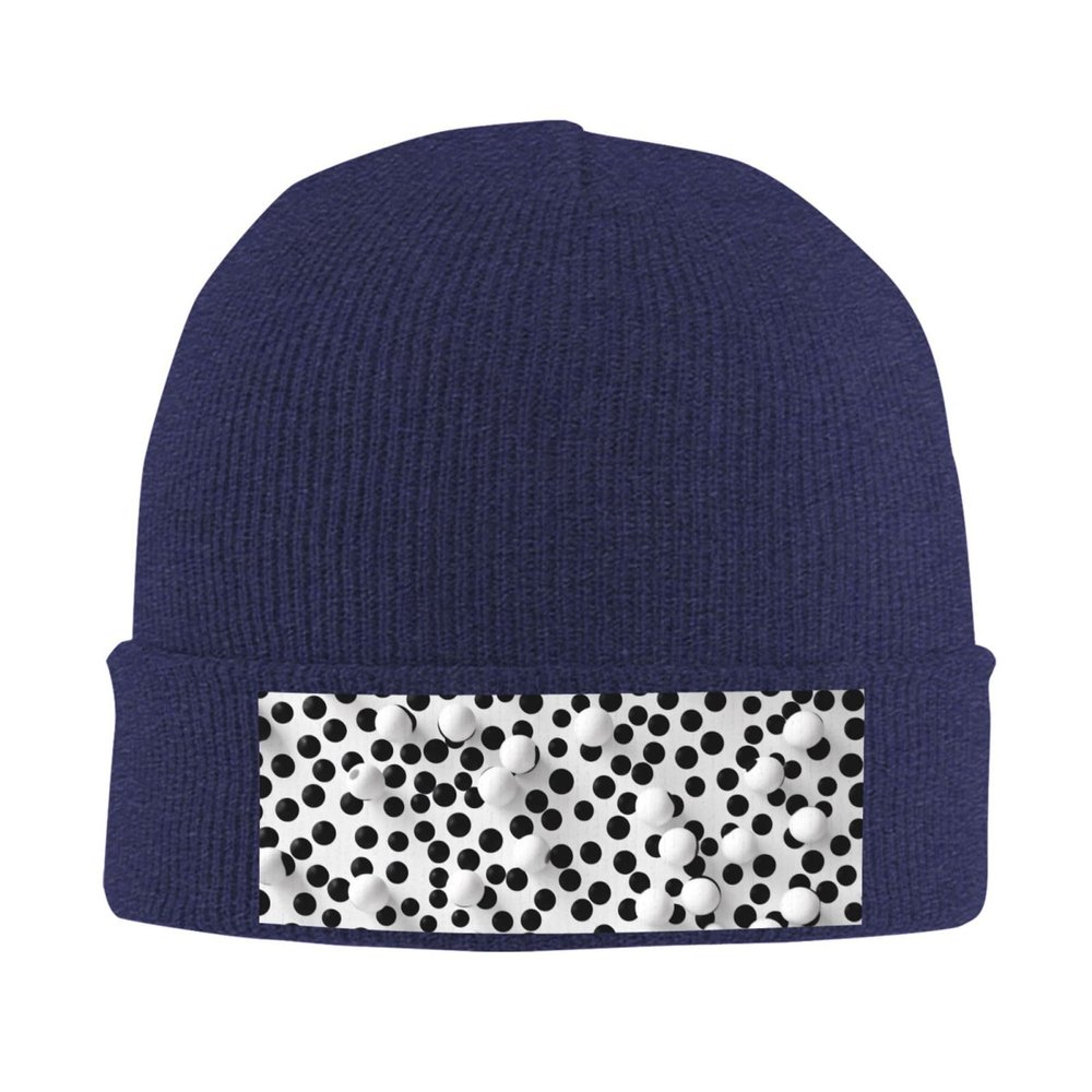 Black and White Dot Printd Knitted Hat Warm Winter Hats High Elasticity Personalized Knitted Hat Navy Blue