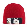 Alpaca Llama Printd Knitted Hat Warm Winter Hats High Elasticity Personalized Knitted Hat Red view 1