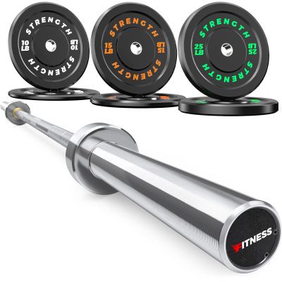 Rendpas 2-inch Rubber Olympic Bumper Plates for Home Gym, Low Bounce Weight Plates with Stainless Steel Hub, Pairs or Sets for Strength Training and Deadlifts, 10lb-45lb Black