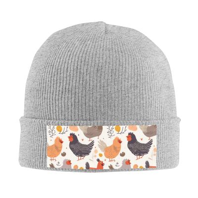 Chicken Pattern Printd Knitted Hat Warm Winter Hats High Elasticity Personalized Knitted Hat Gray
