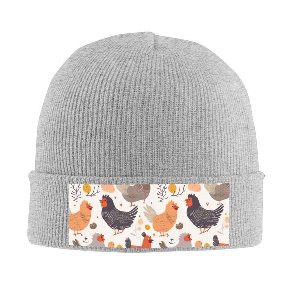 Chicken Pattern Printd Knitted Hat Warm Winter Hats High Elasticity Personalized Knitted Hat Gray