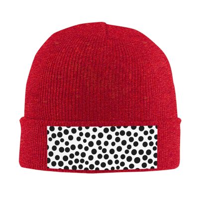 Black and White Dot Art Printd Knitted Hat Warm Winter Hats High Elasticity Personalized Knitted Hat Red