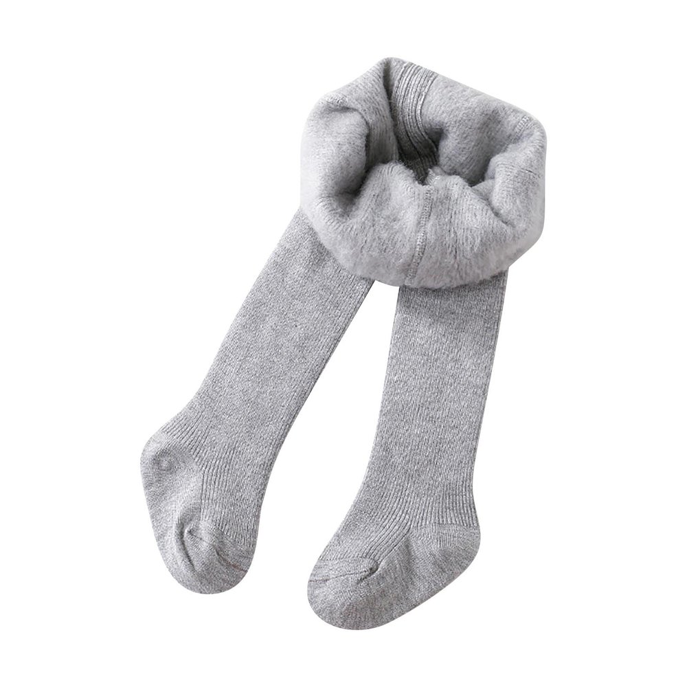 Kids Girls Solid Color Flece Lined Tights Toddler Cable Knit Leggings Thick Cotton Infant Warm (Grey, 6-12 Months)