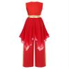 YOOJOO Women Praise Dance Outfit Metallic Block Asymmetric Overlay Dress + Pants Worship Liturgical Lyrical Costume Red Large view 2