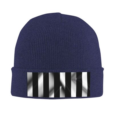 Black & White Stripe Art Printd Knitted Hat Warm Winter Hats High Elasticity Personalized Knitted Hat Navy Blue