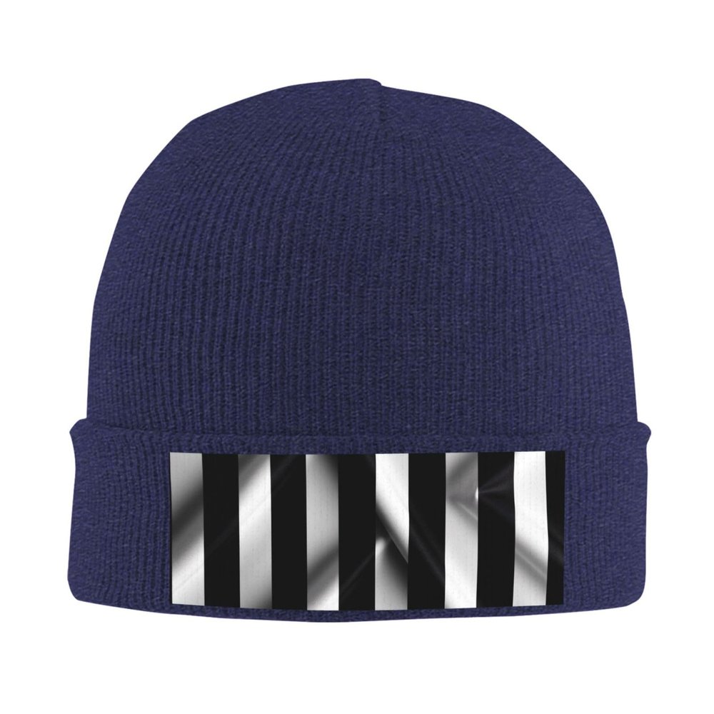 Black & White Stripe Art Printd Knitted Hat Warm Winter Hats High Elasticity Personalized Knitted Hat Navy Blue