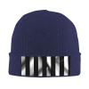 Black & White Stripe Art Printd Knitted Hat Warm Winter Hats High Elasticity Personalized Knitted Hat Navy Blue view 1