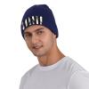 Black & White Stripe Art Printd Knitted Hat Warm Winter Hats High Elasticity Personalized Knitted Hat Navy Blue view 4