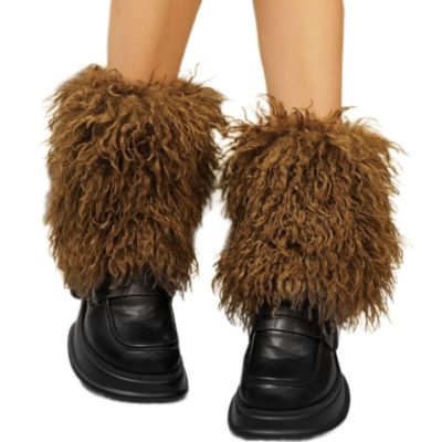 jiahesuw Women's Furry Plush Leg Warmers Fuzzy Boot Cuffs Covers Short Footless Socks for Winter Fashion and Costume Parties