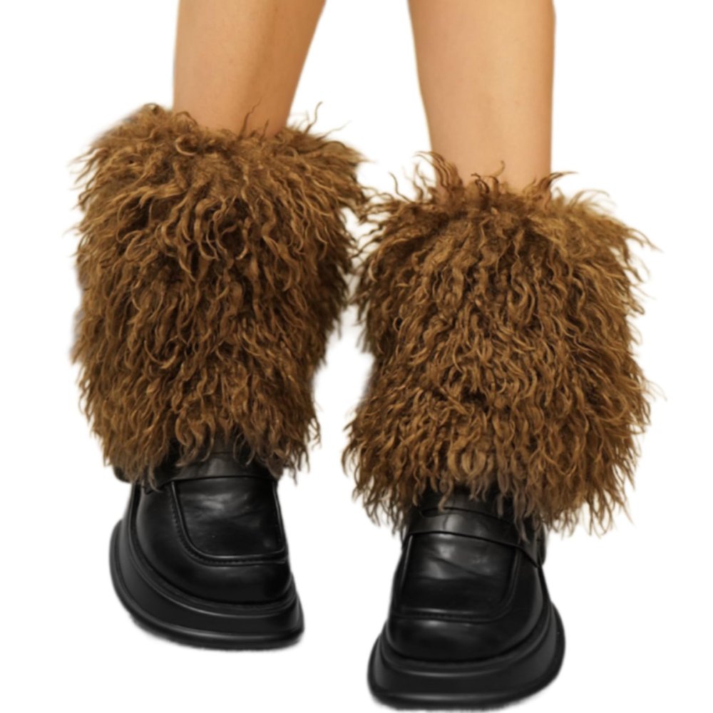 jiahesuw Women's Furry Plush Leg Warmers Fuzzy Boot Cuffs Covers Short Footless Socks for Winter Fashion and Costume Parties