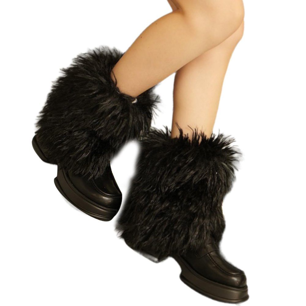 jiahesuw Women's Furry Plush Leg Warmers Fuzzy Boot Cuffs Covers Short Footless Socks for Winter Fashion and Costume Parties
