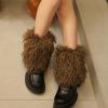 jiahesuw Women's Furry Plush Leg Warmers Fuzzy Boot Cuffs Covers Short Footless Socks for Winter Fashion and Costume Parties view 4