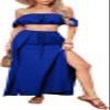 Casual Two Piece Swimsuit Dress for Women Party See Through Sexy Off Shoulder Tube Top Long Split Skirt Beach Cover Ups(Medium) Royal Blue view 4