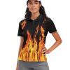 WELLFLYHOM Fire Flame Golf Shirts for Women Dry Fit Collared Tennis Tops Graphic Short Sleeve T-Shirt Quarter Zipper Pullover Workout Top Athletic Golf Outfits Summer Clothes XS view 1