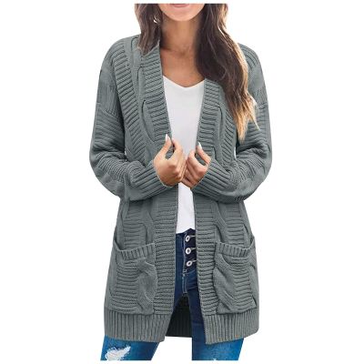 Cable Knit Cardigan Sweaters for Women Long Sleeve Lightweight Chunky Sweaters Comfy Casual Open Front Cardigans Sweater Soft Cotton Oversized Long Cardigan Jackets with Pockets Spring Outwear Fashion