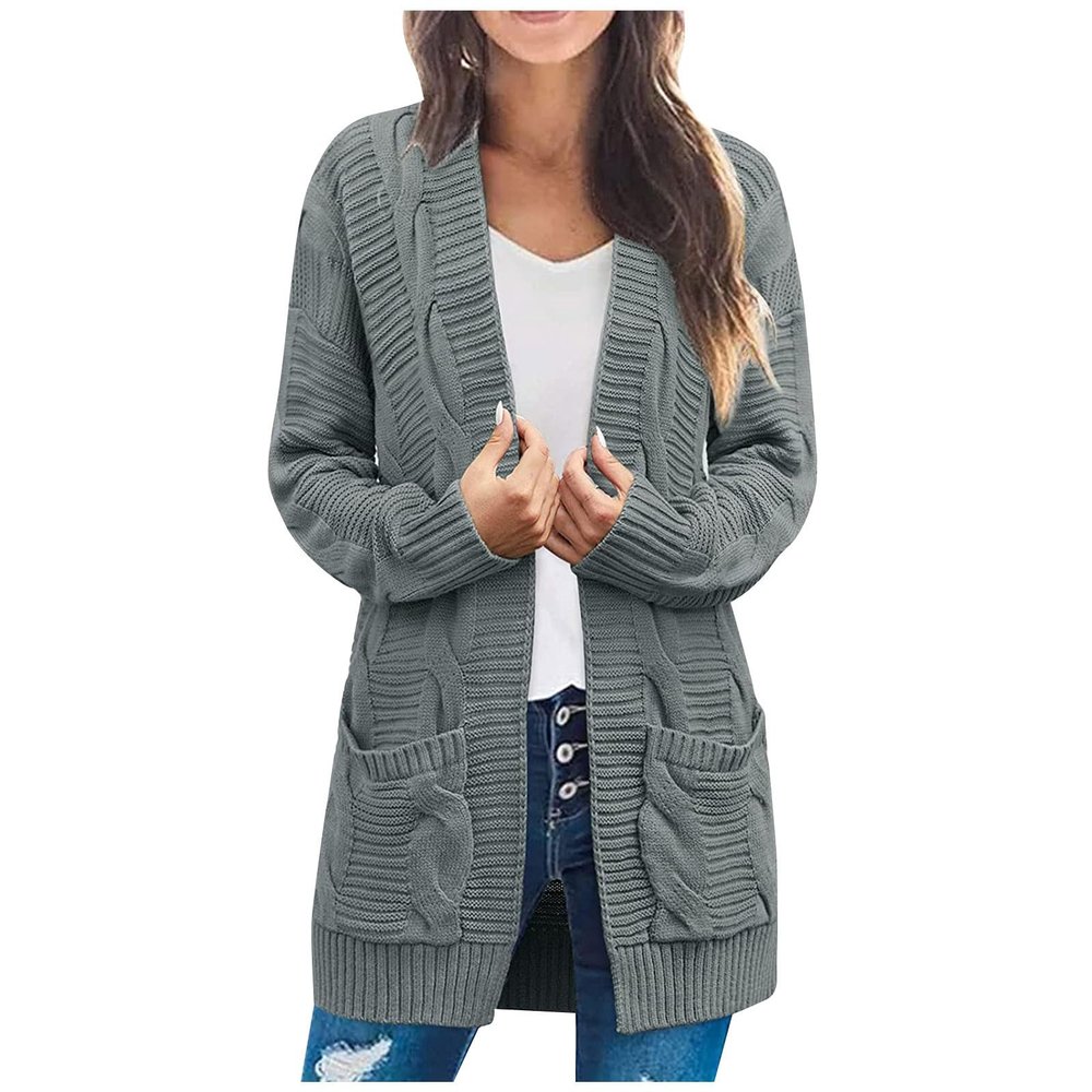 Cable Knit Cardigan Sweaters for Women Long Sleeve Lightweight Chunky Sweaters Comfy Casual Open Front Cardigans Sweater Soft Cotton Oversized Long Cardigan Jackets with Pockets Spring Outwear Fashion