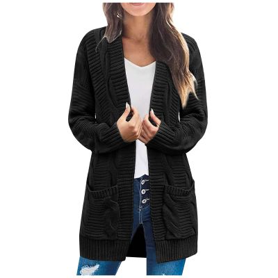 Cable Knit Cardigan Sweaters for Women - Long Sleeve Lightweight Chunky Comfy Casual Open Front Soft Cotton Oversized Long Cardigan Jackets with Pockets - Spring Outwear Fashion