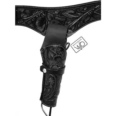 44/45 Caliber Western Leather Gun Holster - with Belt & Ammo Holder Loops, or as Cross Draw Holster w/o Belt - Cowboy Style Single Drop Rig Standard Barrel - Authentic Handmade Hand Tooled (black, 32)