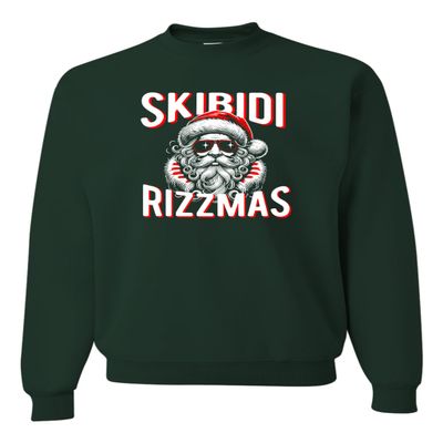 Go All Out XX-Large Forest Green Mens Skibidi Rizzmas Cool Santa Funny Christmas Sweatshirt Crewneck