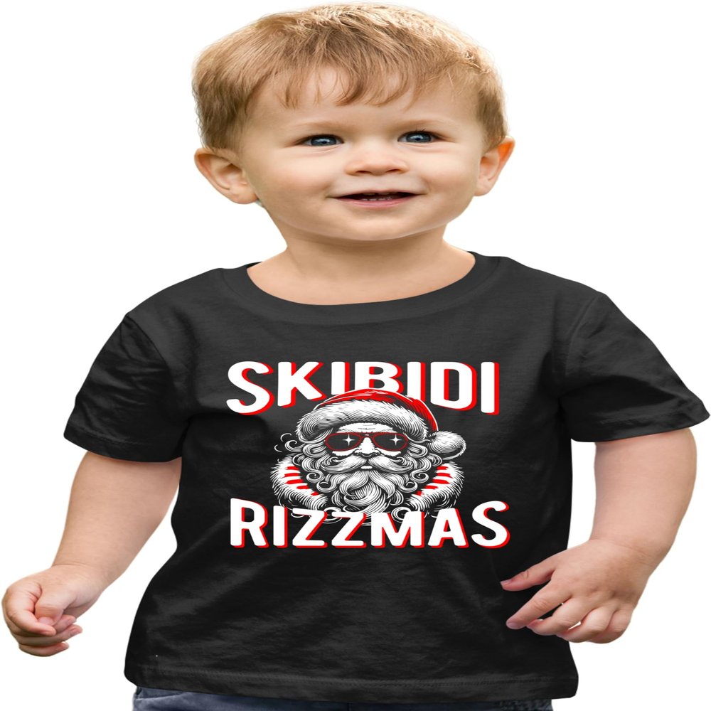 5T Black Toddler Skibidi Rizzmas Cool Santa Funny Christmas Toddler T-Shirt