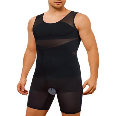 TAILONG Mens Shapewear Tummy Control Full Body Shaper Sleeveless Compression Shirt Men Bodysuit Fajas Para Hombres Black